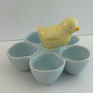 Vintage 6 Blue Egg Holder with Yelllow Chick Handle
